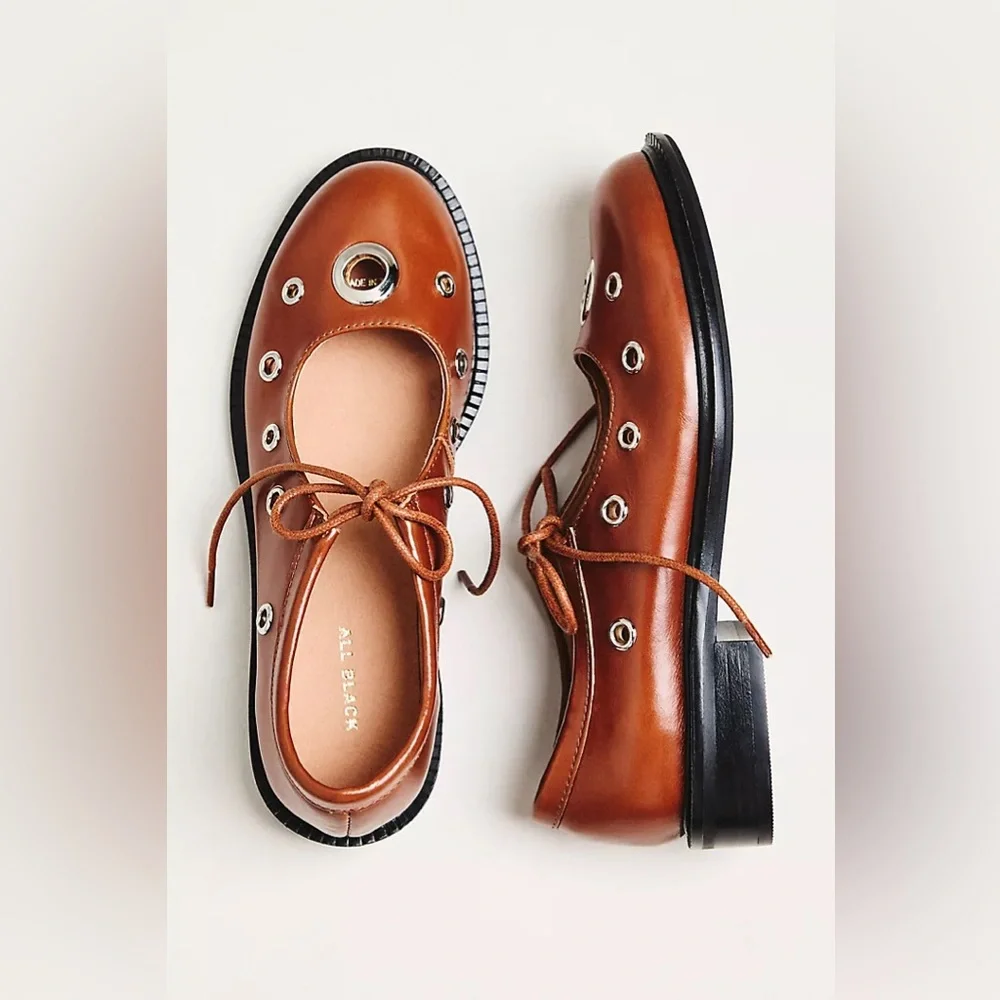 New All Black x Free People Ms. Reinforcer Studded Tie Mary Jane Flats 41 - Picture 2 of 7